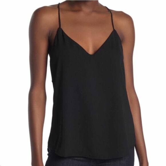 J Crew Black Sheer Racerback Camisole Tank Top Womens 6 Flowy Relaxed Fit V-Neck - Picture 1 of 8